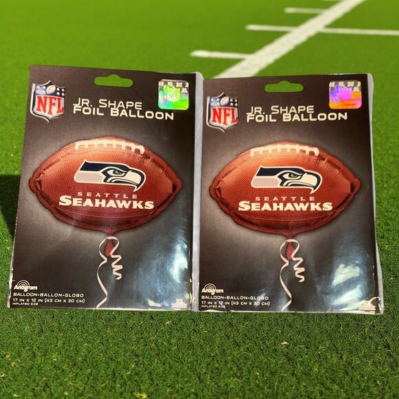 Seattle Seahawks NFL Foil Balloons 2-Pack Football Shape Party Decor 17”x12” - Picture 4 of 6